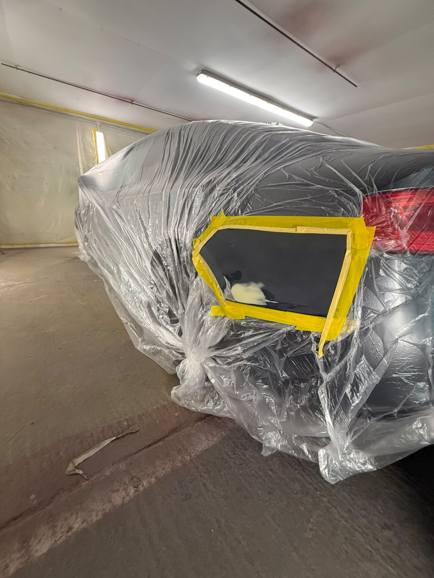 Before 4 — Audi bodywork shown through damage repair, preparation, masking, primer and paintwork.